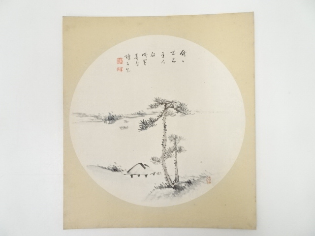 河野珠石筆　山水図　肉筆色紙